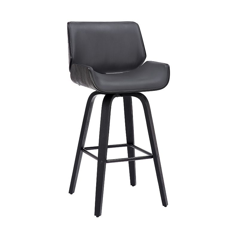 Bar Stool with Curved Padded Back and Seat， Gray