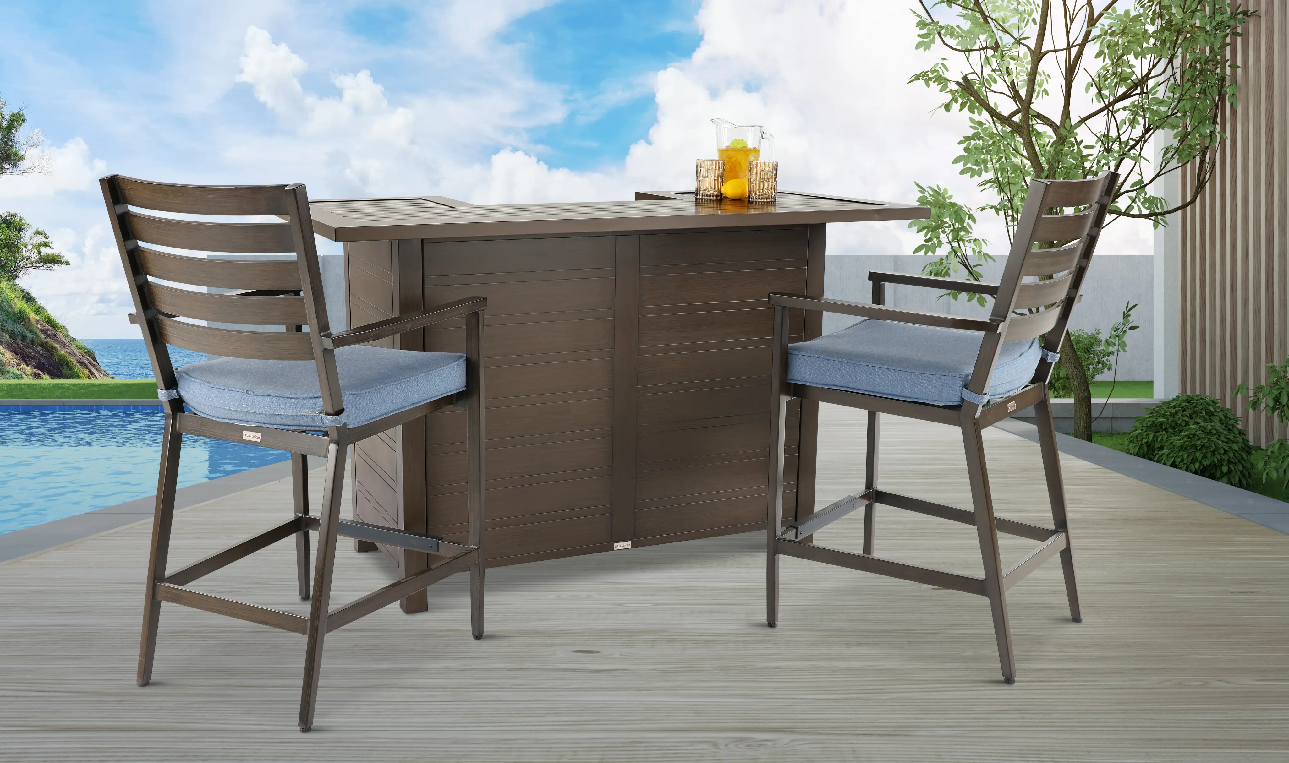 Adeline Patio Bar and Stool Set