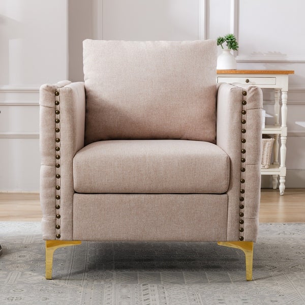 Modern Accent/Club Armchair， Tufted Button， Steel Legs