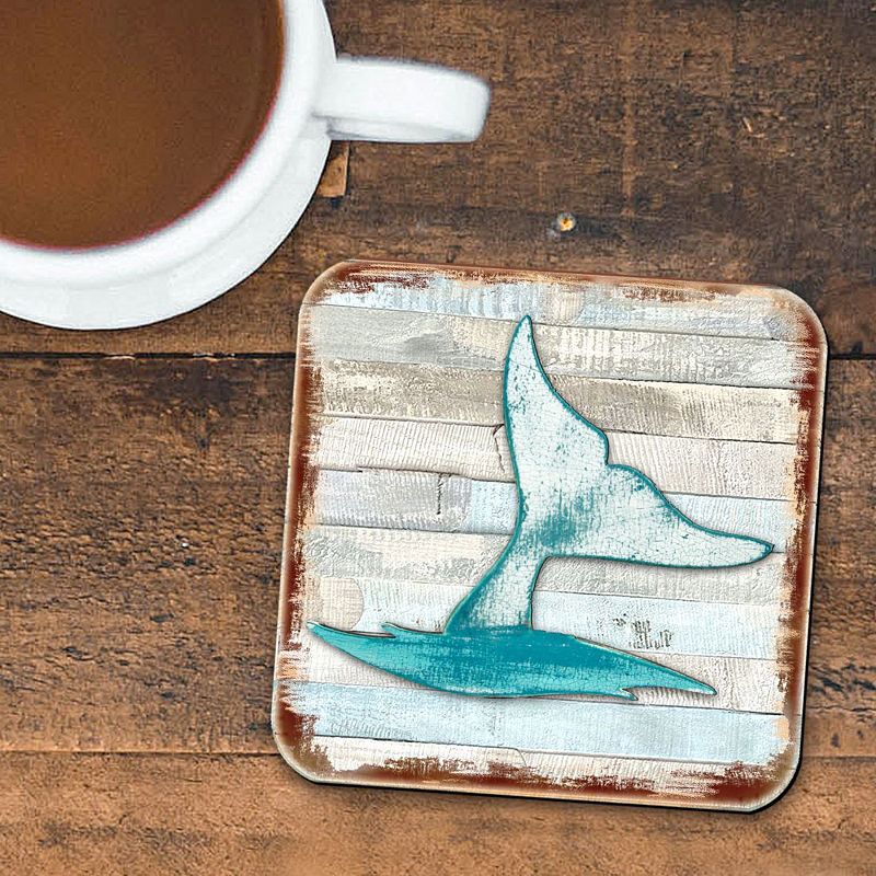 Whales Tale Coastal Wooden Cork Coasters Gift Set of 4 by Nature Wonders