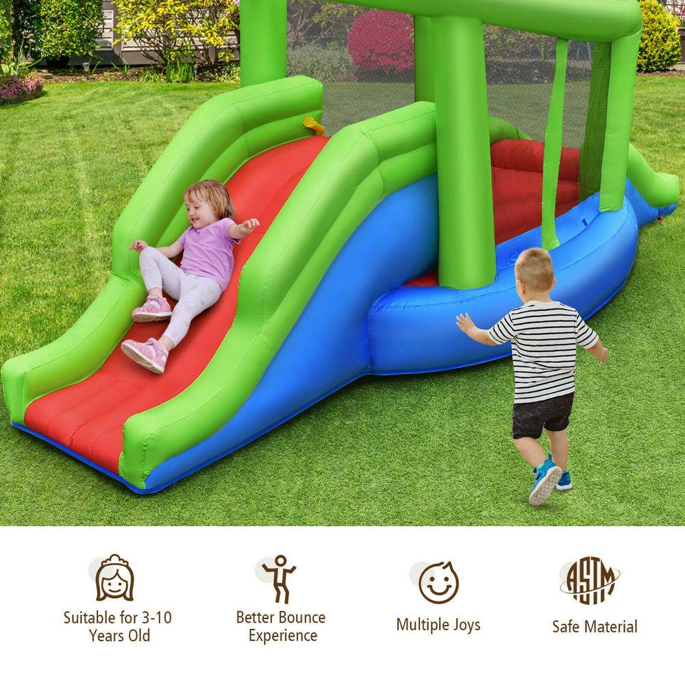 Gymax Inflatable Snail Bounce House Dual Slide Basketball Game with 480-Watt Blower GYM06910