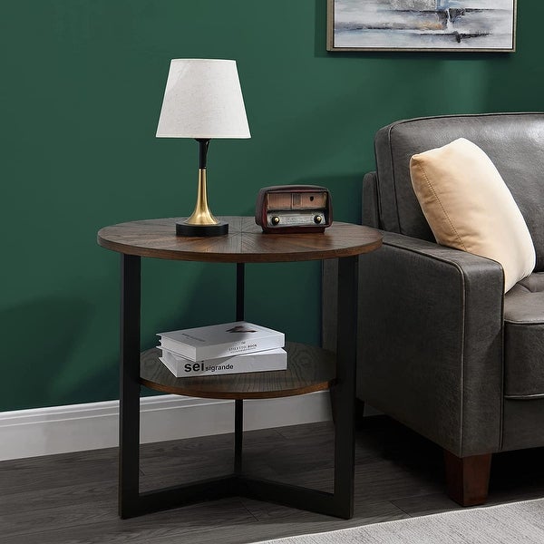 Round Large End Table with Storage Shelf - 25'2