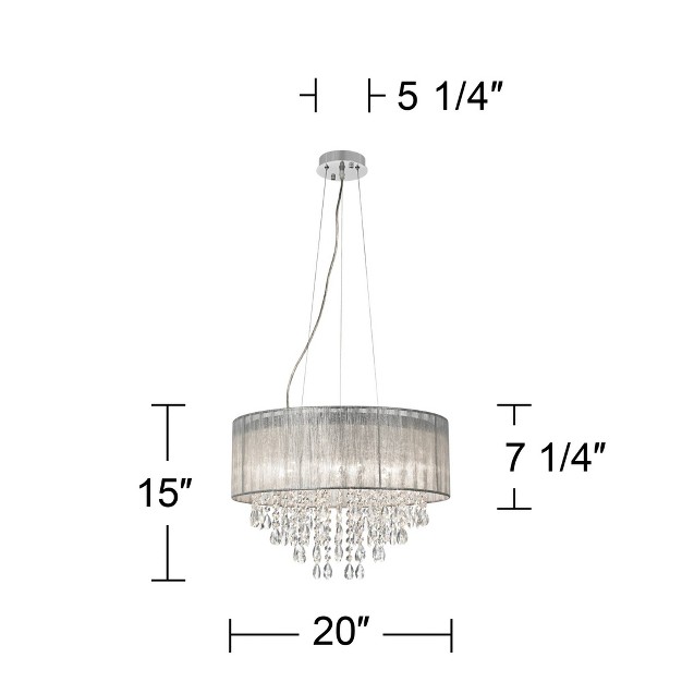 Wide Modern Crystal Silver Fabric Shade 7 light Fixture For Dining Room House Kitchen Island