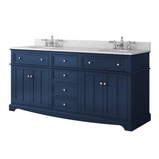 Home Decorators Collection Fremont 72 in. W x 22 in. D x 34 in. H Vanity in Navy Blue With Grey Granite Top and White Sinks TJ-FTV7222BLU