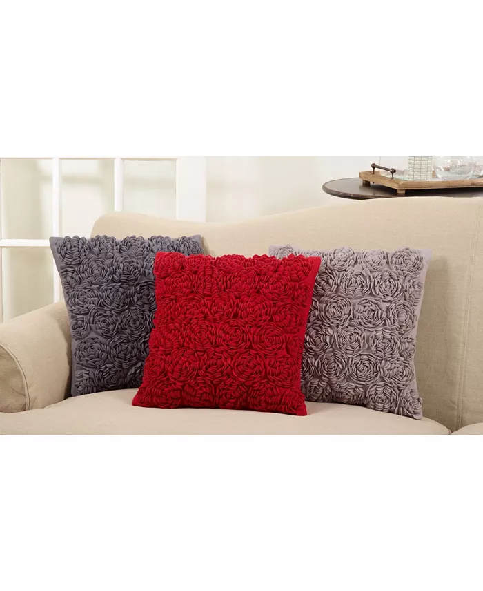 Saro Lifestyle Flower Throw Pillow - Cover Only， 17 x 17