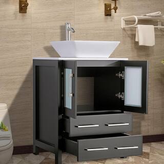 Vanity Art Ravenna 24 in. W Bathroom Vanity in Espresso with Single Basin in White Engineered Marble Top and Mirror VA3124-E