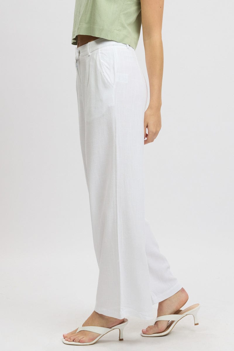 White Wide Leg Pants Mid Rise