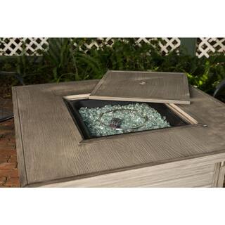 Fire Sense Langhorne 40 in. x 24 in. Square Aluminum Propane Fire Pit Table in Barnwood 62741