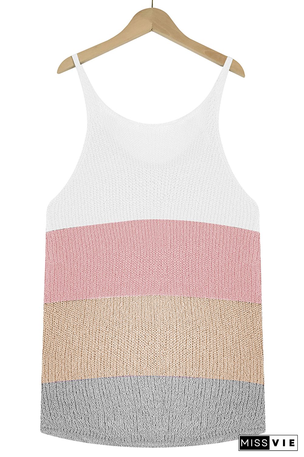 Color Block and Plain U Neck Knit Tank Top