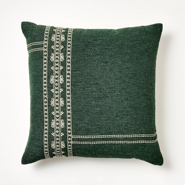 Oversized Embroidered Square Throw Pillow Sage Green cream Designed With Studio Mcgee