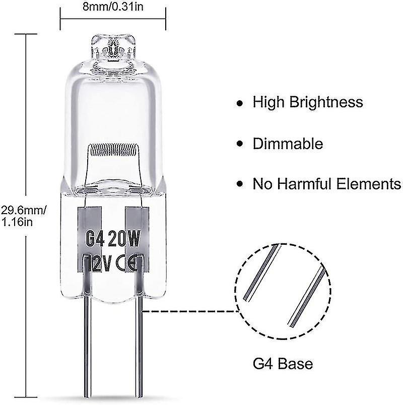 G4 Light Bulbs 20w， 10pcs Crystal Clear Halogen Bulb 2 Pin， 12 Volt 20 Watt Bi-pin Capsule Xenon Bul