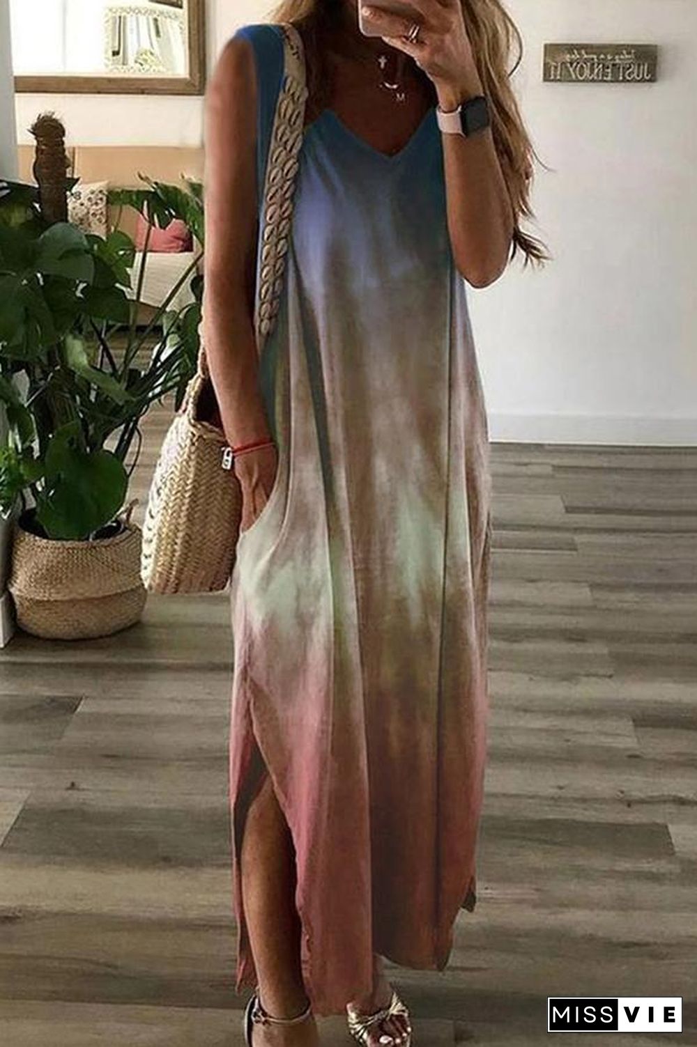 Gradient Tie-dye Sleeveless Long Maxi Dress (5 Colors) P12181