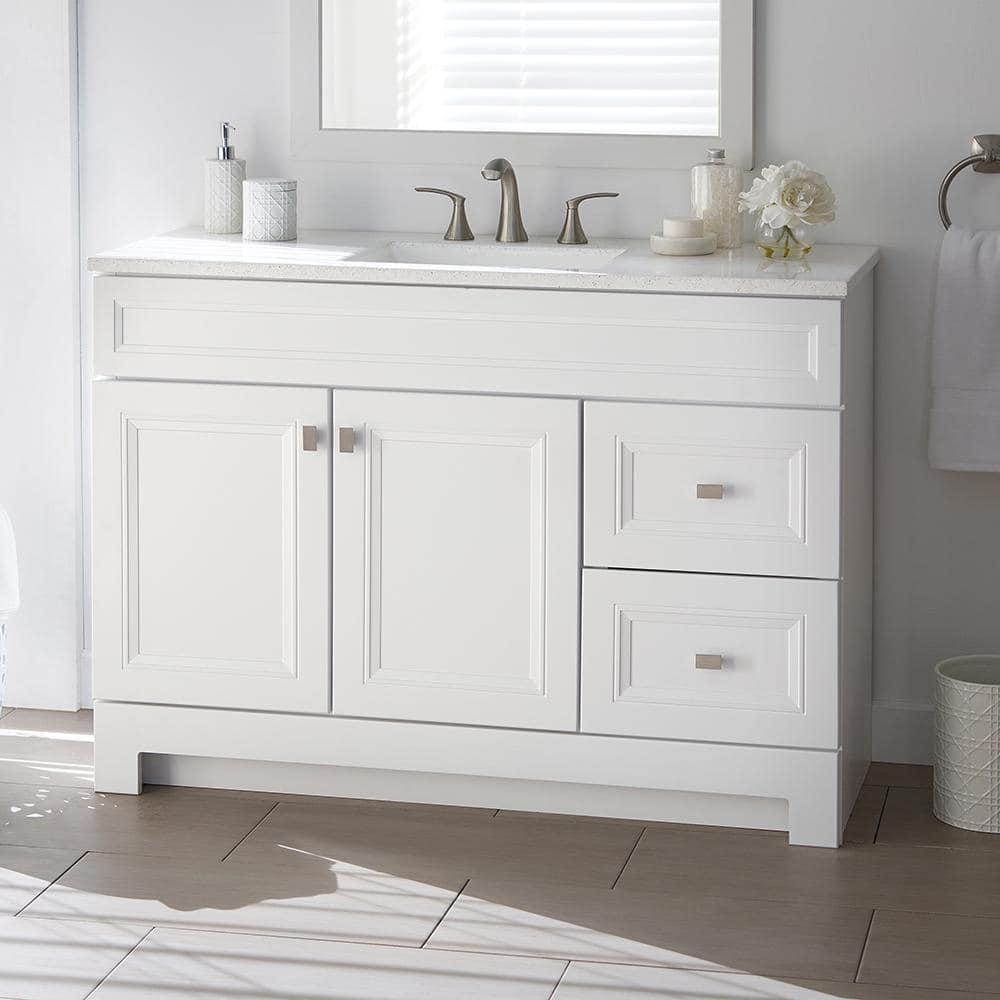 Home Decorators Collection Sedgewood 485 in W x 188 in D x 344 in H Freestanding Bath Vanity in White with Arctic Solid Surface Top