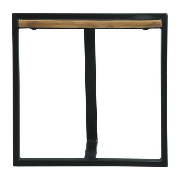 Industrial End Table with Wooden Rectangular to p， Transitional Style