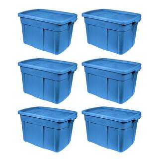 Rubbermaid Roughneck Tote 18-Gal. Storage Tote Container in Heritage Blue (6-Pack) RMRT180056-6pack