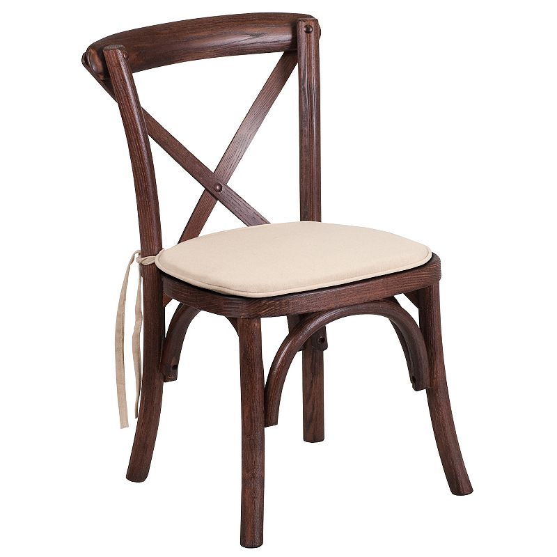 Merrick Lane Kid's Stackable Ash Wood Crossback Chair in a Mahogany Finish with Cushion and Plastic Floor Glides