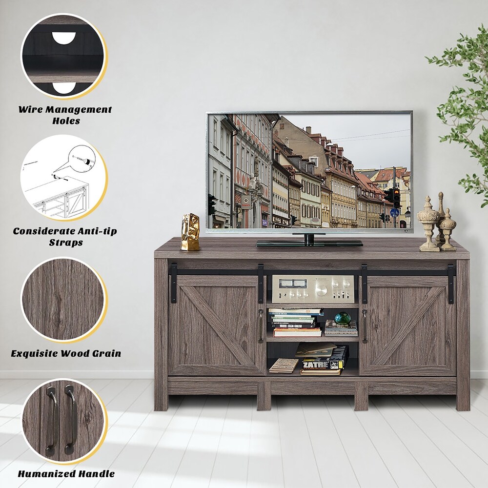 Costway TV Stand Sliding Barn Door Entertainment Center for TV's up to   Deep Taupe