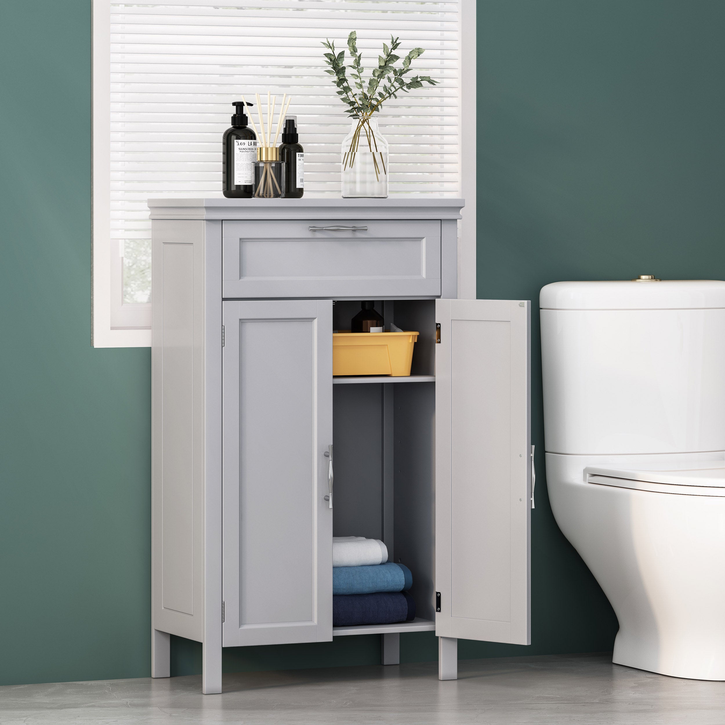 Meader Modern Bathroom 2 Door Floor Storage Cabinet with Drawer