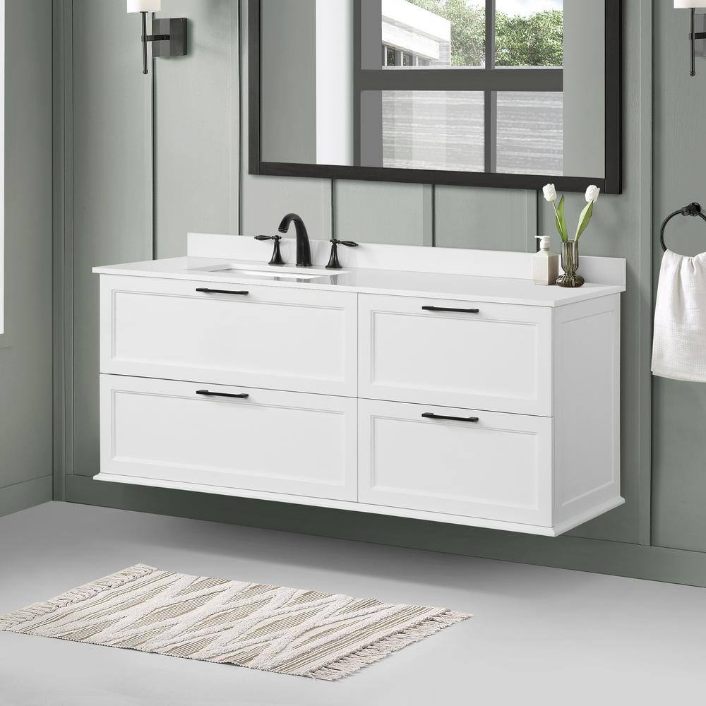 Home Decorators Collection Rebba 60 in. W x 19 in. D x 24.44 in. H Bath Vanity in White with White Cultured Marble Top Rebba 60W