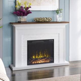 Twin Star Home Farmhouse 47.38 in. Freestanding Electric Fireplace Wall Mantel with Faux Brick in White 23WM6623-TPT01S