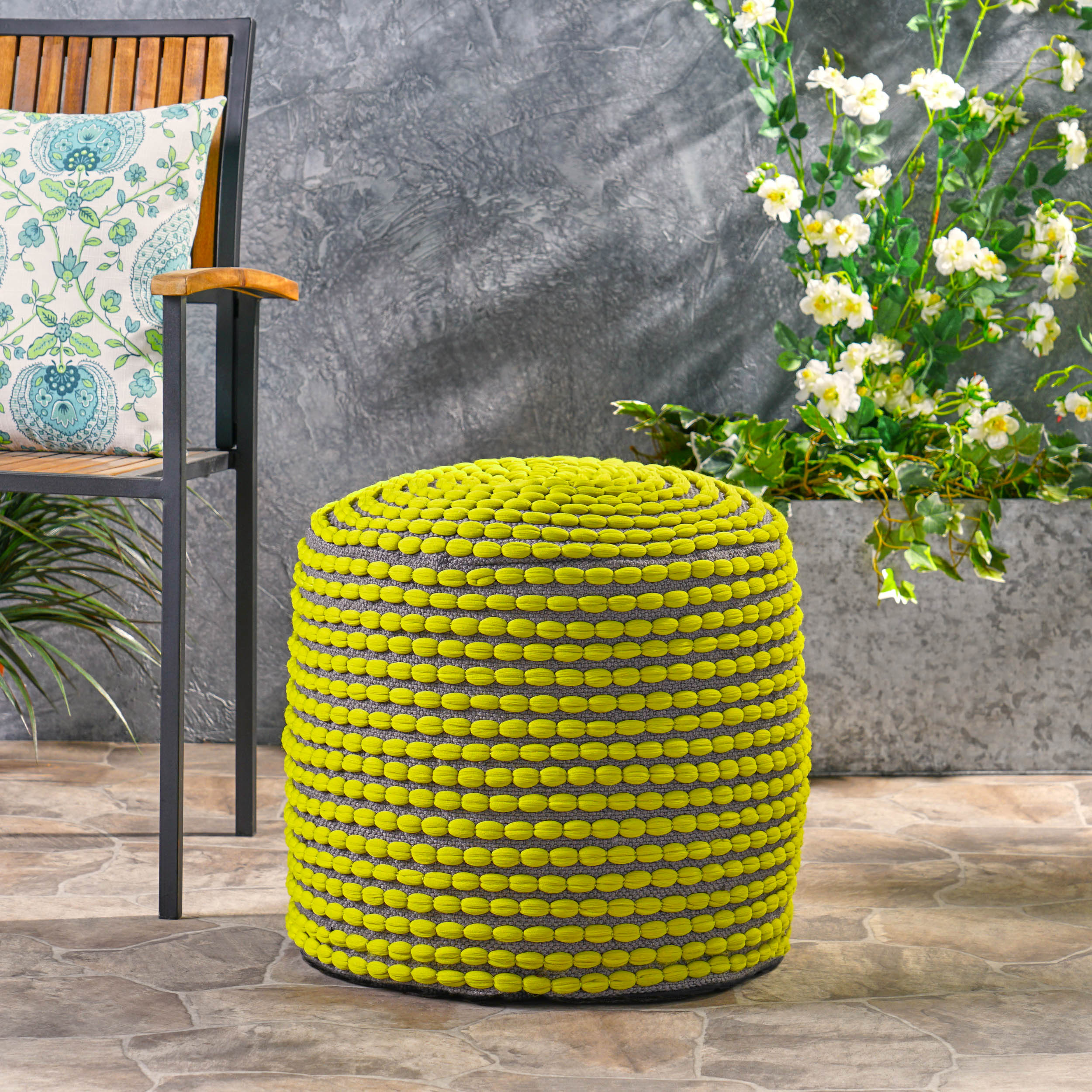 Rosalyn Handcrafted Modern Water-Resistant Fabric Ottoman Pouf