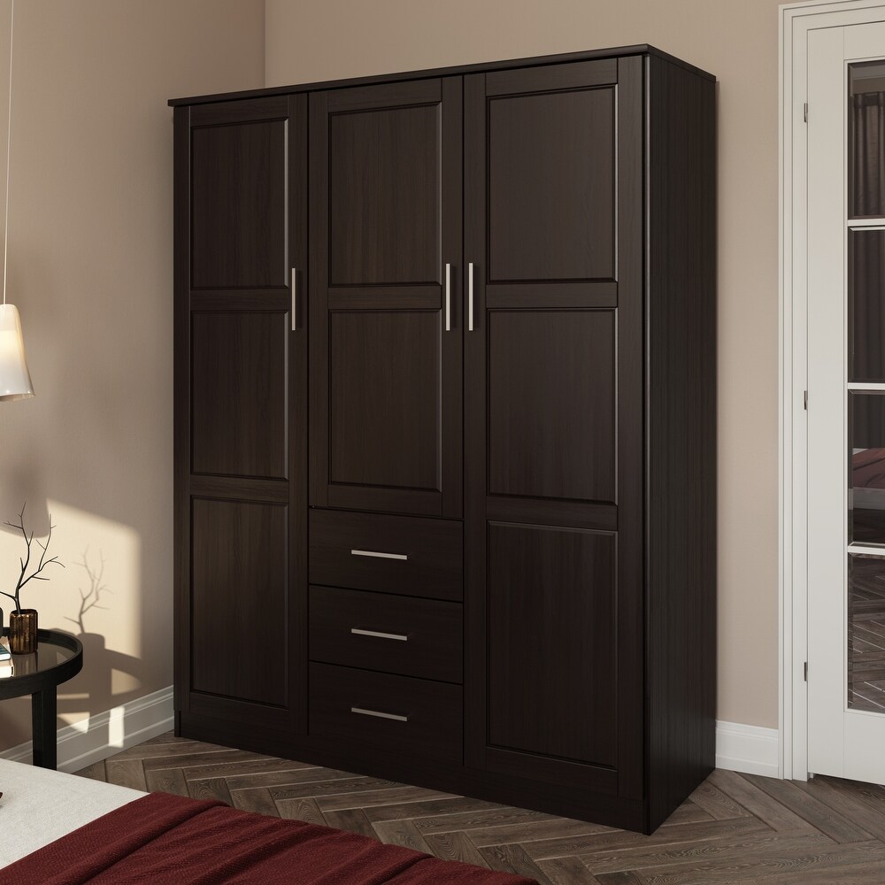 Palace Imports 100% Solid Wood Cosmo 3 Door Wardrobe Armoire with Solid Wood or Mirrored Doors