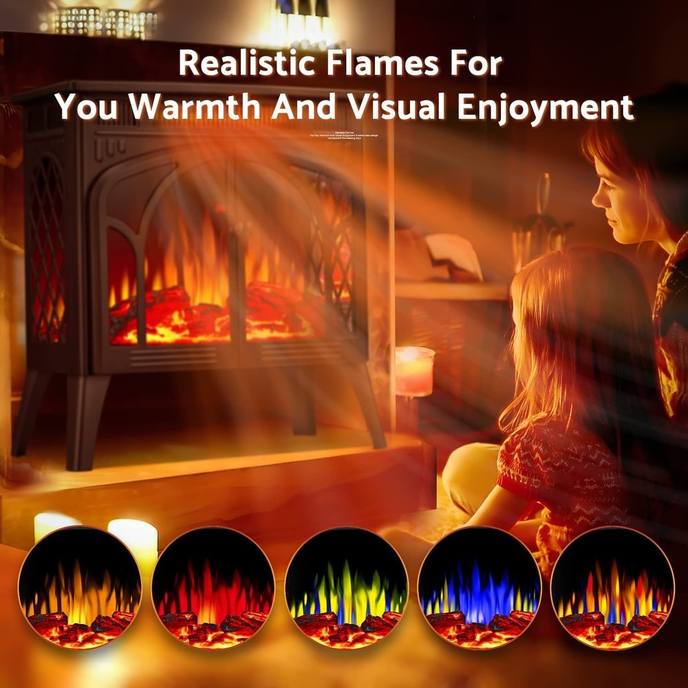 Freestanding Fireplace Heater with Realistic Flame Portable Remote Control   4.2\