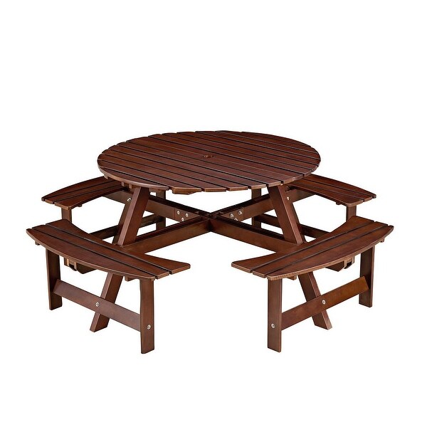 Outdoor round wooden picnic set with umbrella hole (6 persons/8 persons)