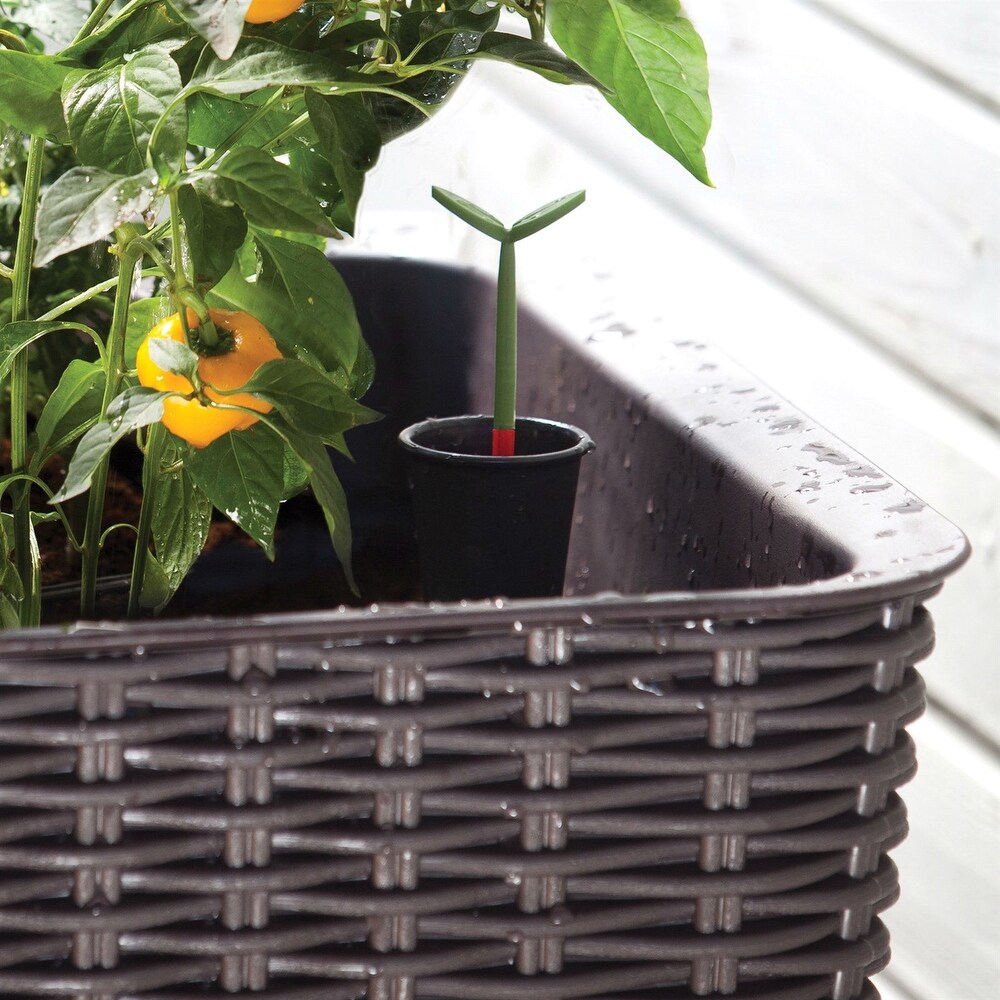 Modern Dark Brown Resin Wicker Raised Garden Bed Planter with Water Indicator   44.9L X 19.4W X 29.8H in.