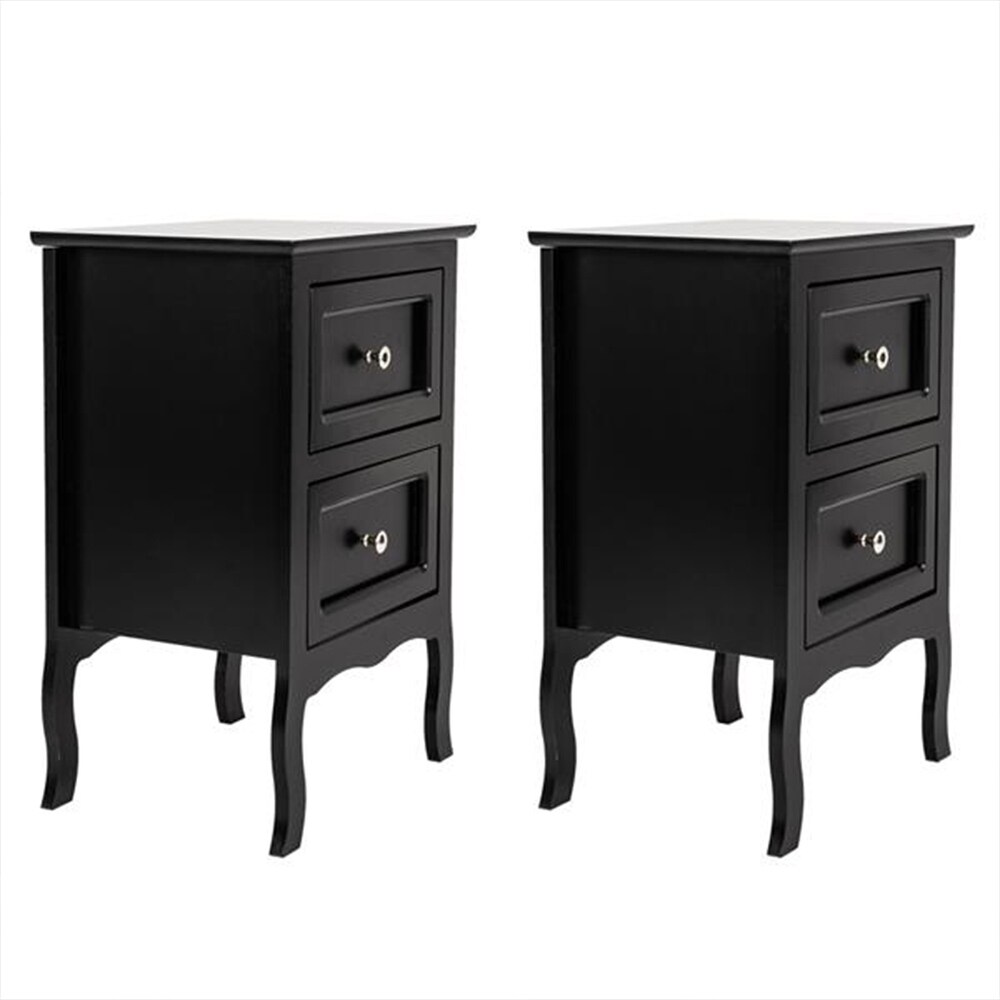 Country Style Black Two Tier Night Tables Large Size (Set of 2)