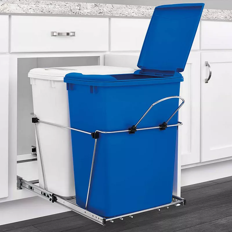 Rev-a-shelf Double Pull Out Trash Can 35 Qt For Kitchen， Bluwht， Rv-18kd-11rc-s