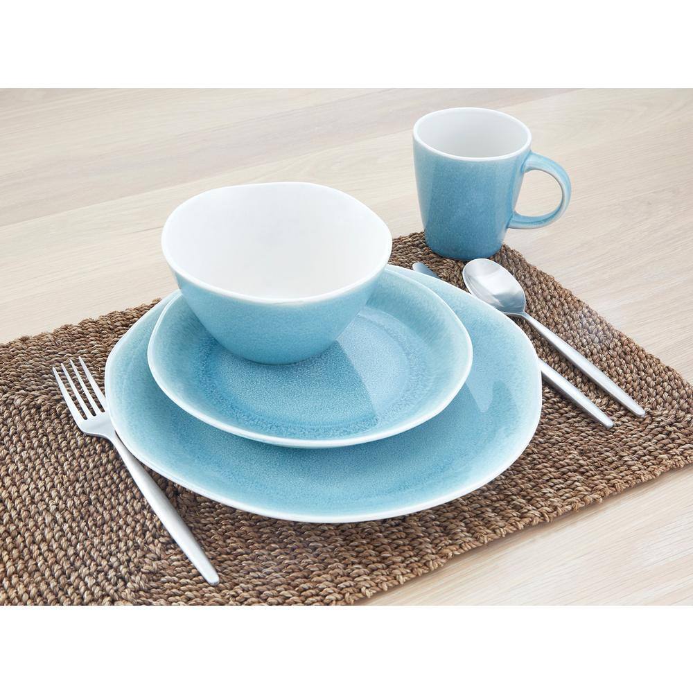 BAUM 16-Piece Seaton Aqua Ceramic Dinnerware Set (Service for 4 people) EASTON16A