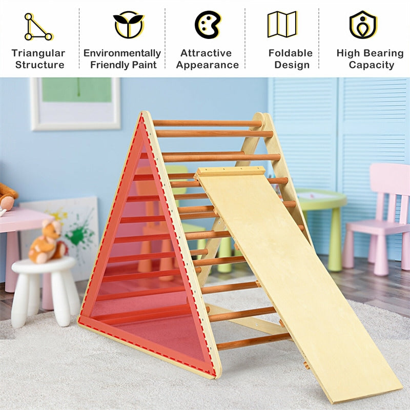 3 in 1 Climbing Toys Foldable Triangle Climber Wooden Montessori Play Gym Indoor Playground Ladder with Reversible Ramp for Toddlers