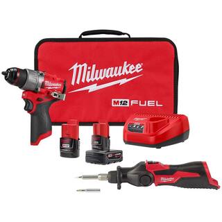 MW M12 FUEL 12V Lithium-Ion Brushless Cordless 12 in. Hammer Drill Kit wM12 Soldering Iron 3404-22-2488-20