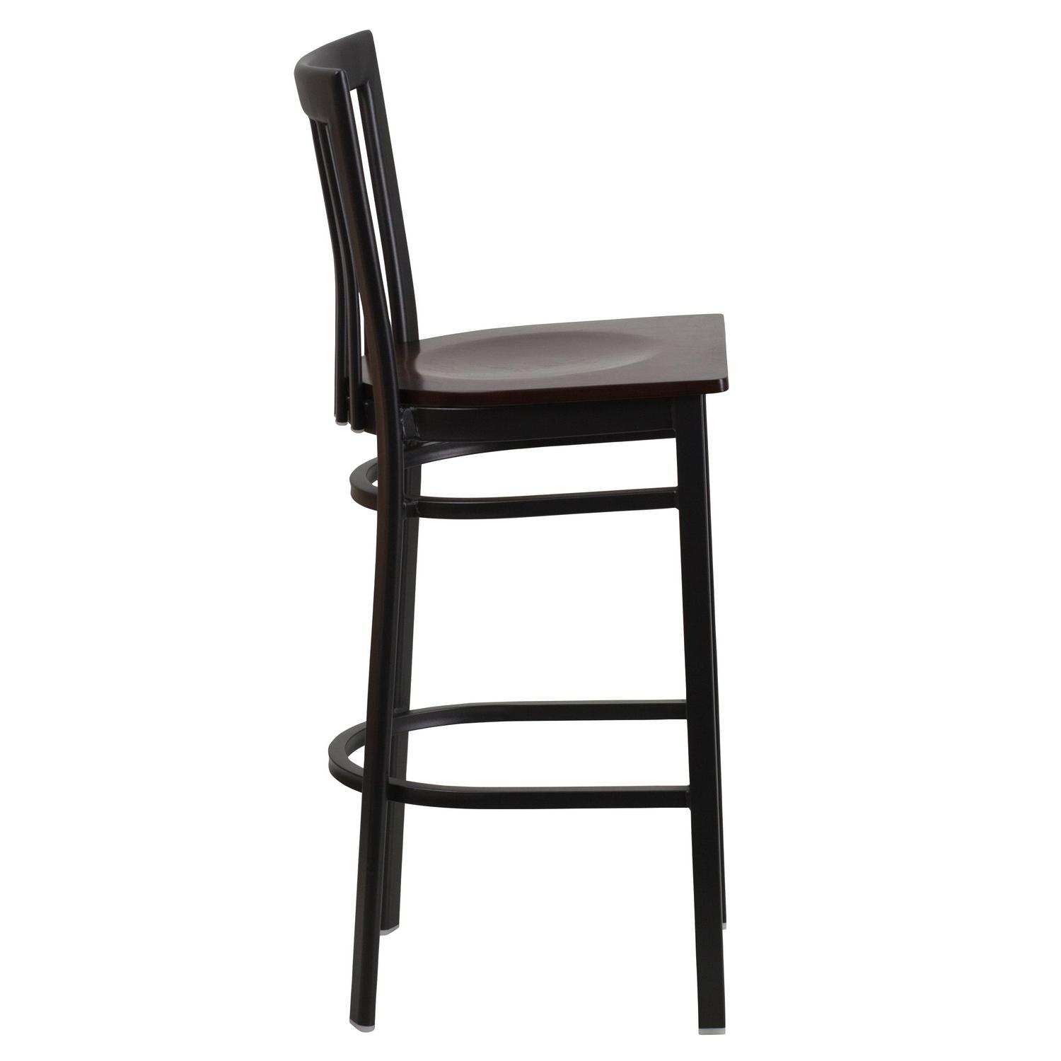 Flash Furniture HERCULES Series Black School House Back Metal Restaurant Barstool  Walnut Wood Seat