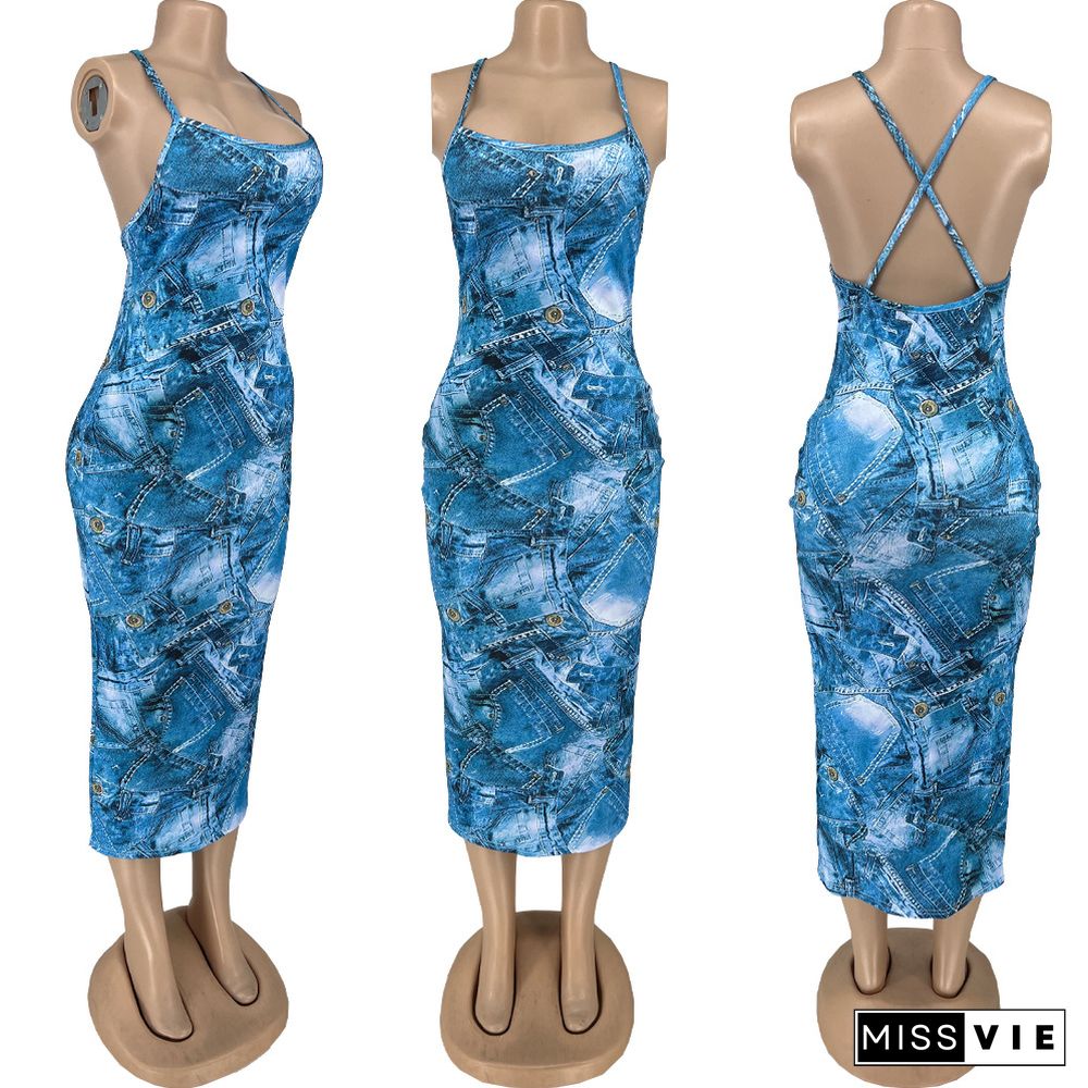 Printing Backless Bodycon Summer Slip Dresses