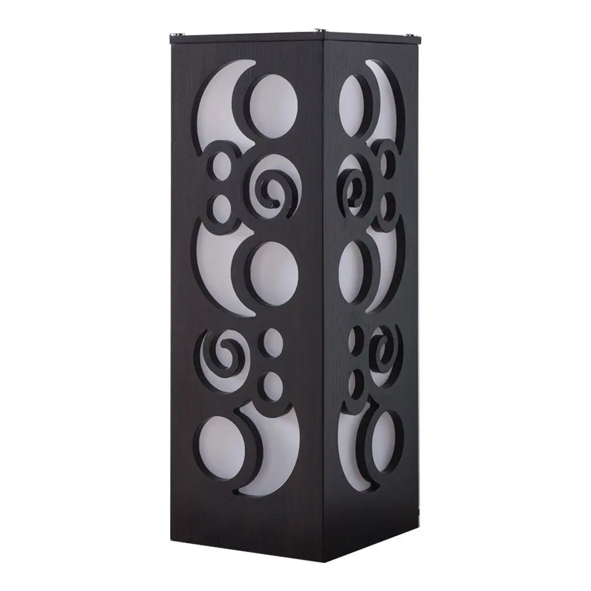 Cuboidal Wooden Frame Table Lamp with Cut Out Details， Dark Brown - 23.98 H x 8.9 W x 8.9 L Inches