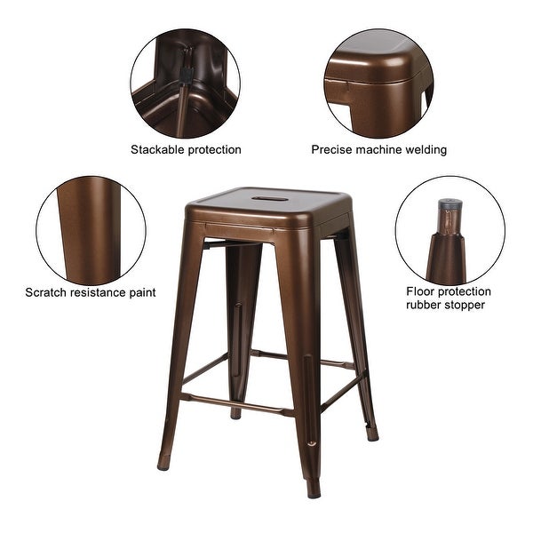 24 inch Metal Stool Counter Height Square Backless -Set of 6