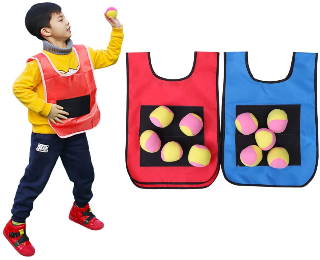 Dodgeball Sticky Vest 2 Set with 10Pcs Random Soft Balls, Summer Outdoor Games for Kids - Outside Yard Camping Backyard Activities