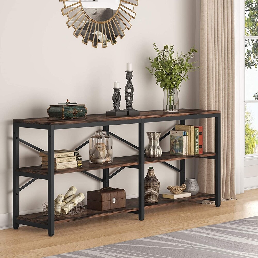 3 Tier Sofa Console Table with Open Shelves  70.9 inch Industial Entryway Hallway Table