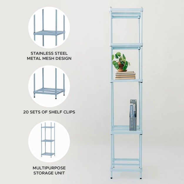 Design Ideas Meshworks 5 Tier Full Size Metal Storage Shelving Unit Tower For Kitchen Office Or Garage Organization 13 8 X 13 8 X 70 9 Sky Blue