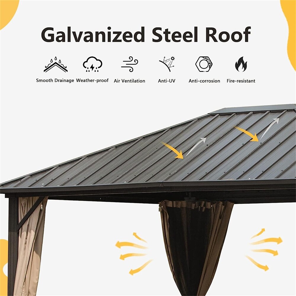 10'x12' Outdoor Galvanized Steel Roof Gazebo w/ Aluminum Frame