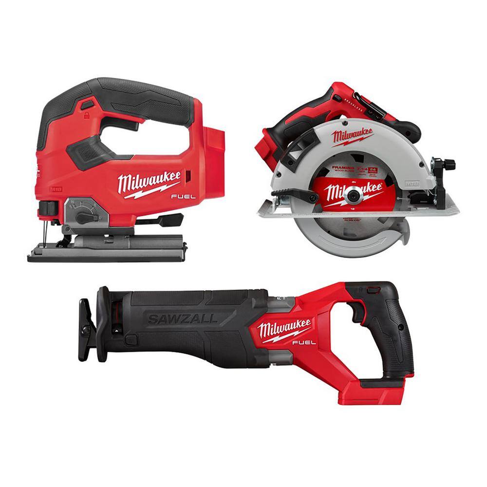 MW M18 FUEL GEN-2 18V Lithium-Ion Brushless Cordless Reciprocating Saw w7-14 in Circular Saw  Jig Saw (3-Tool) 2821-20-2631-20-2737-20