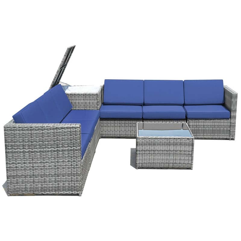 8 Pcs Rattan Patio Sectional Sofa Couch Set Outdoor Wicker Furniture Set with Storage Table & Cushions