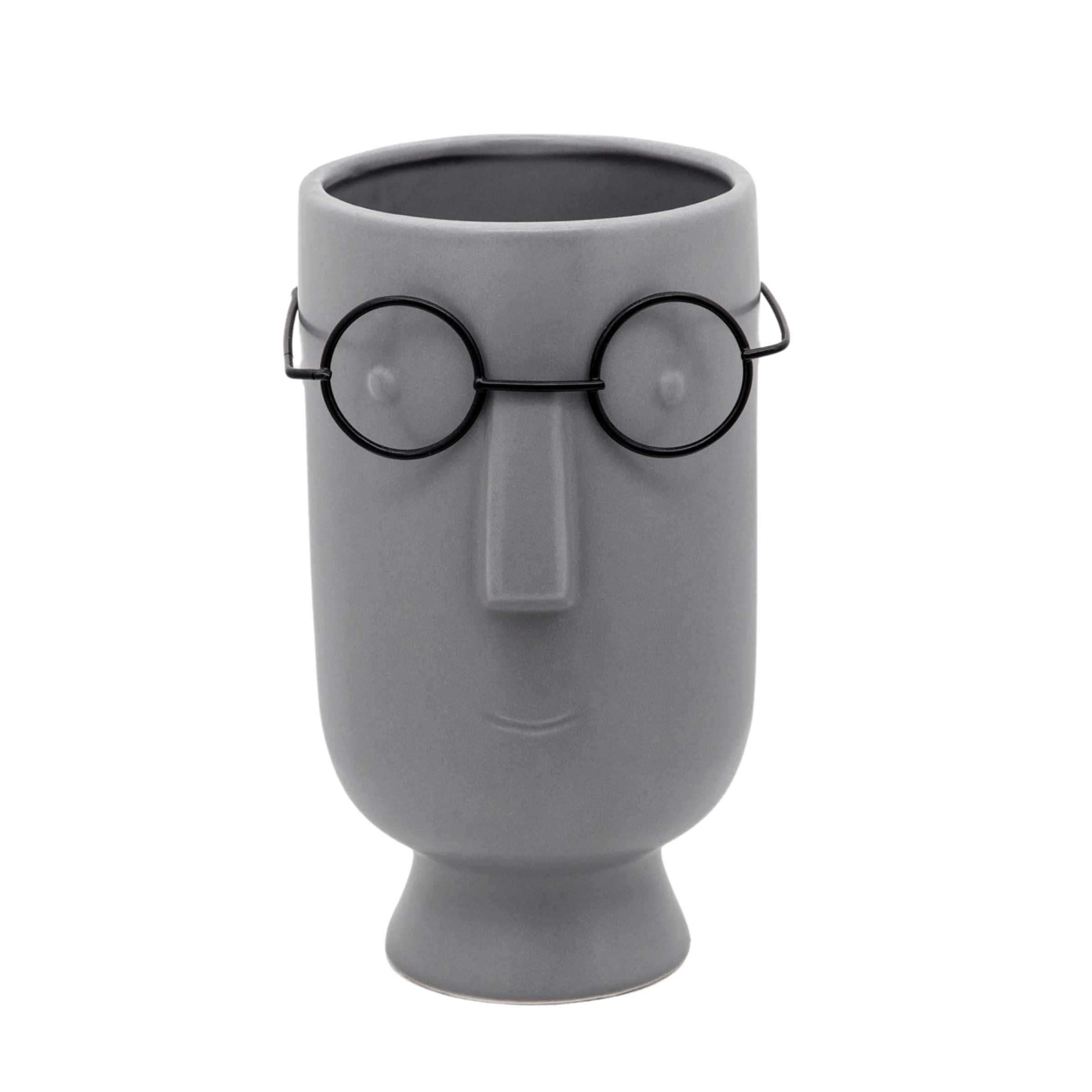 Face With Glasses Vase 22 Cm - Gray 15825-01