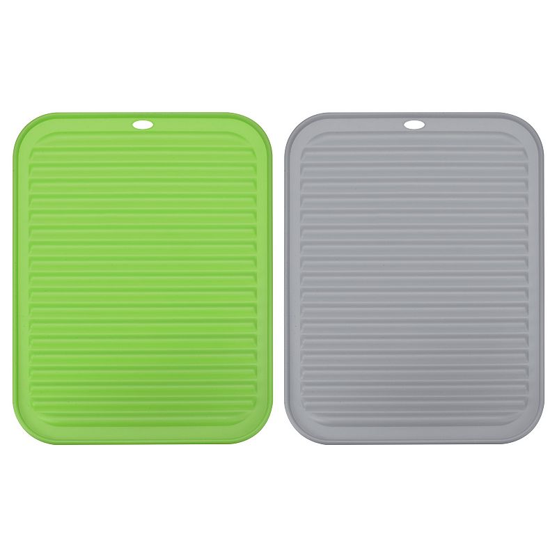 2 Pcs 12 x 9 Sink Drain Pad Silicone Dish Drying Mat Set