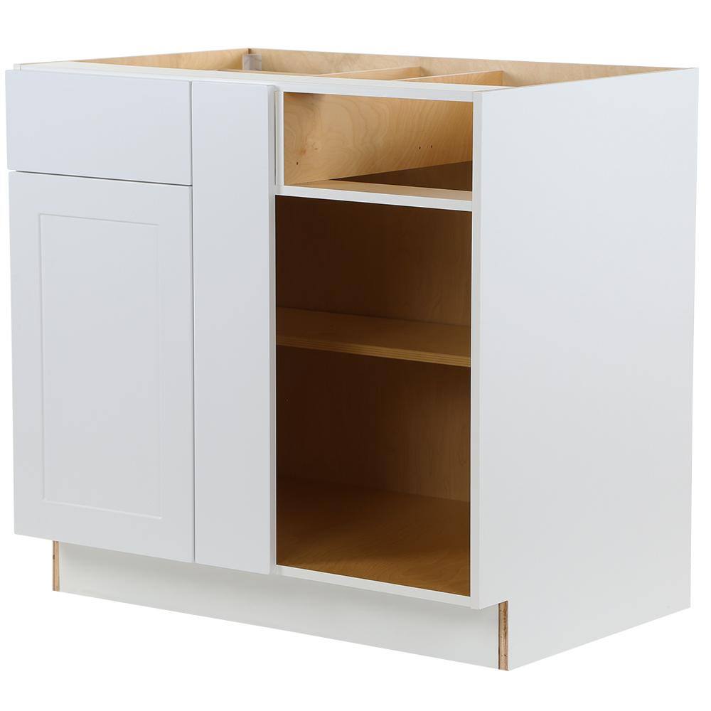 Hampton Bay Cambridge White Shaker Assembled Plywood Blind Base Corner Cabinet Soft Close Door  Drawer (36 in. W x 24.5 in. D) CM3635L-WH