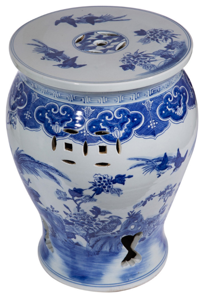 Blue and White Bird Garden Stool   Asian   Accent And Garden Stools   by Design Mix Furniture  Houzz