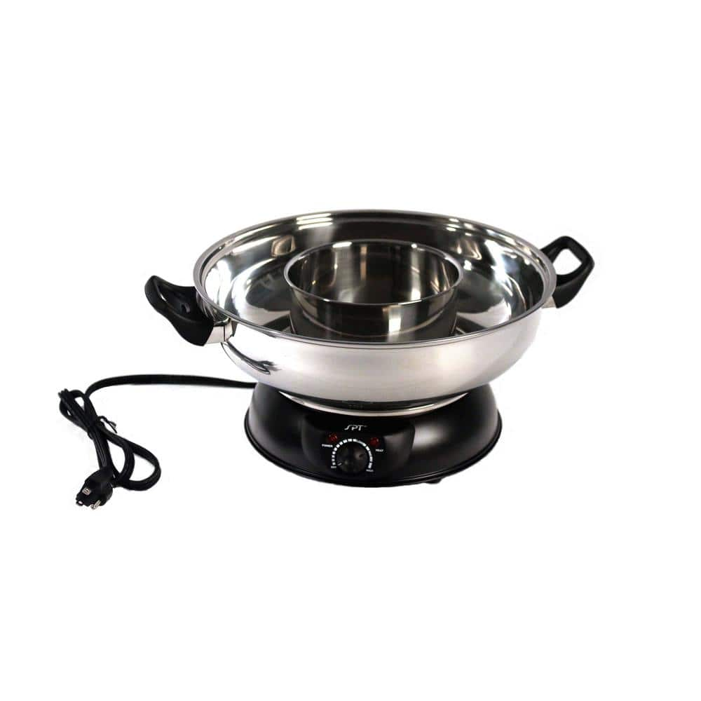 SPT Shabu Shabu 5 Qt. Stainless Steel Electric Multi-Cooker with Stainless Steel Pot and-Glass Lid SS-303A