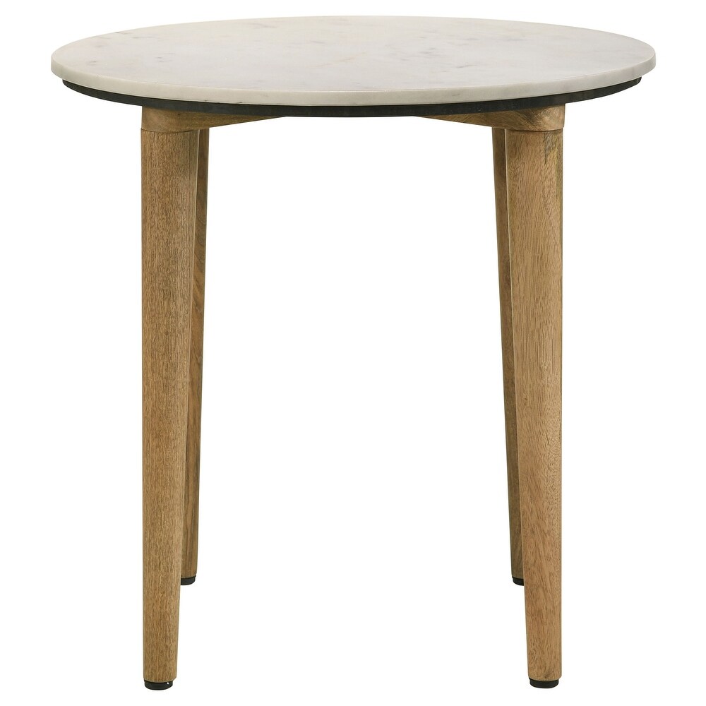 Coaster Furniture Aldis Round Marble Top End Table White and Natural   22.00'' x 22.00'' x 22.00''